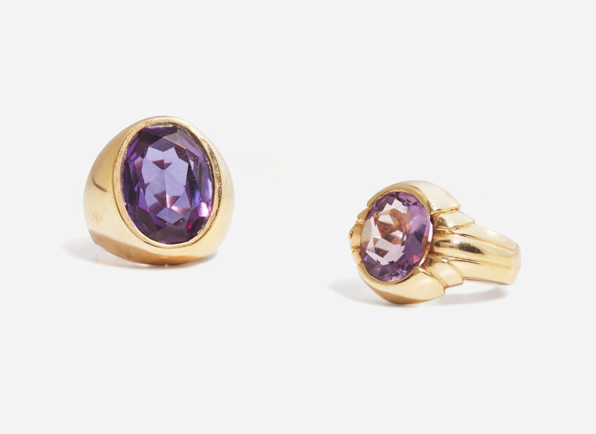 A Pair of Yellow Gold and Amethyst Rings