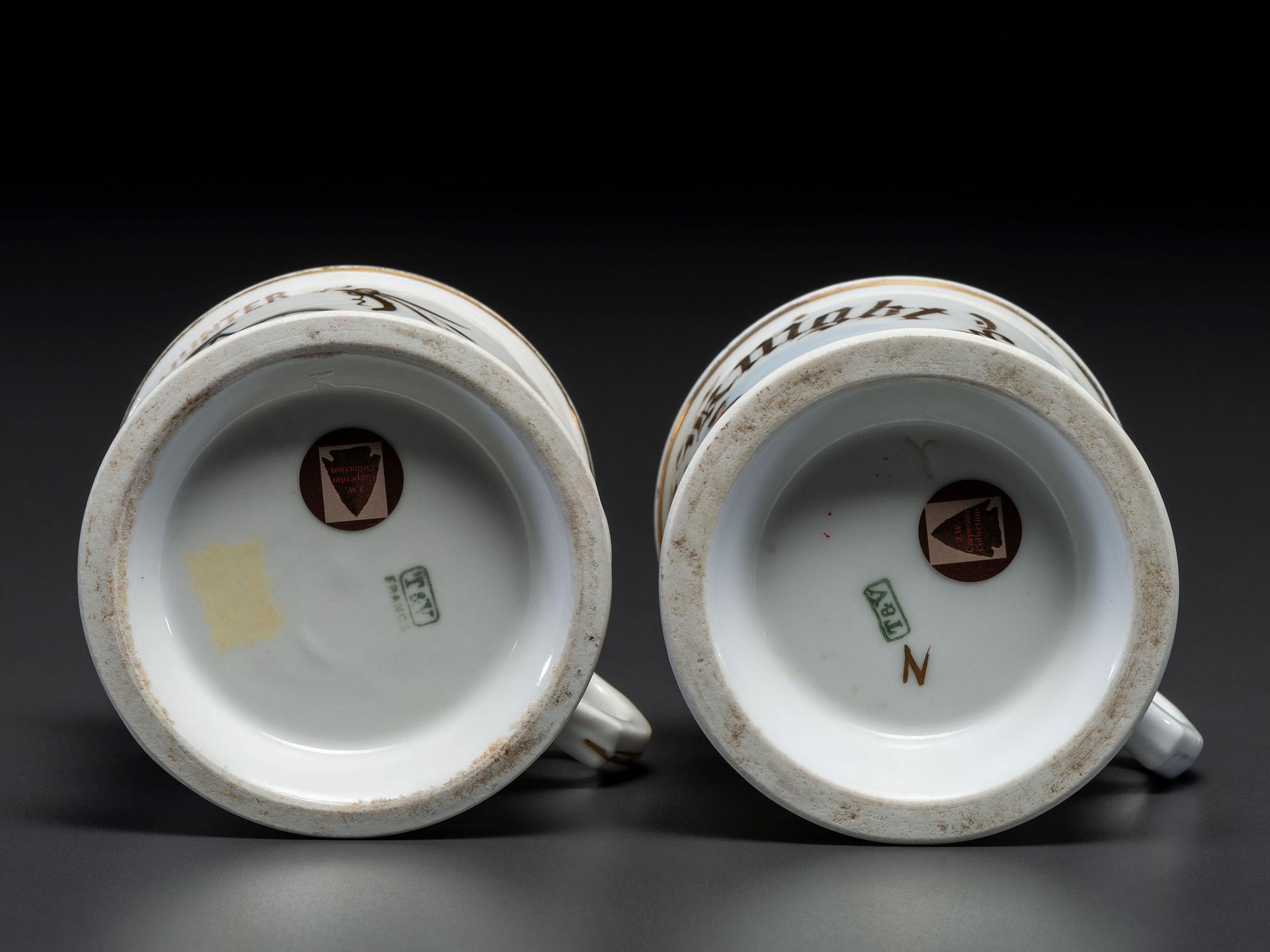 Two Cyclist's Porcelain Shaving Mugs
