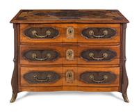 A Louis XIV Gilt Bronze Mounted Walnut and Oysterwood Commode
