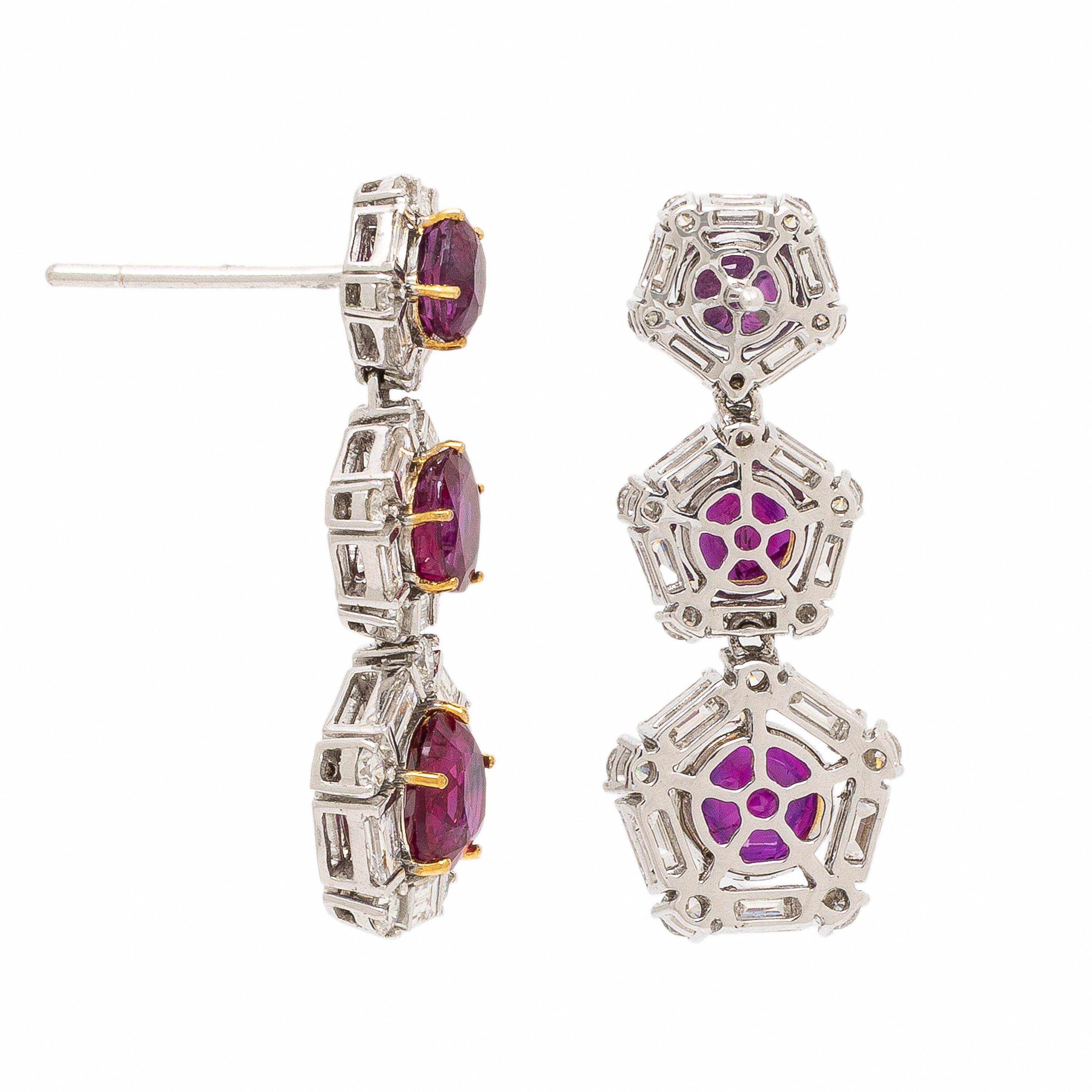 Burmese Ruby and Diamond Drop Earrings