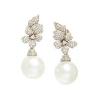 CULTURED SOUTH SEA PEARL AND DIAMOND FLOWER EARRINGS