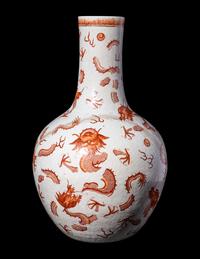 A Chinese Iron-Red and Incised 'Dragon' Vase, Tianqiuping