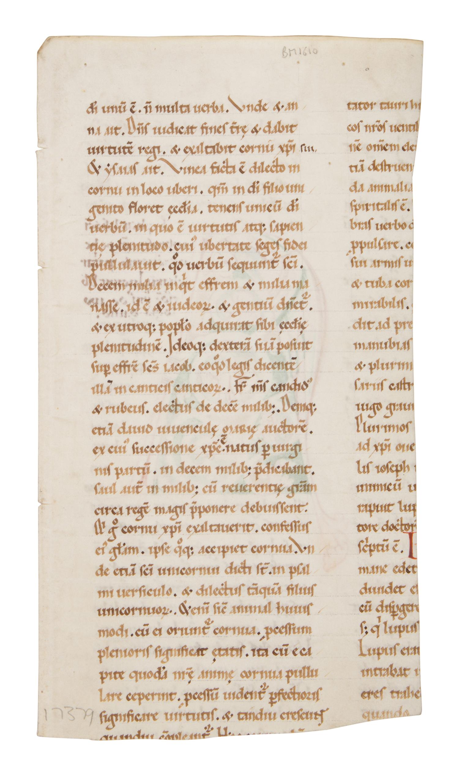 TUSCAN ILLUMINATOR Fragment with an initial ‘A’ from De patriarchis , in Latin, illuminated manuscript on parchment [Italy, Tuscany, c. 1150]