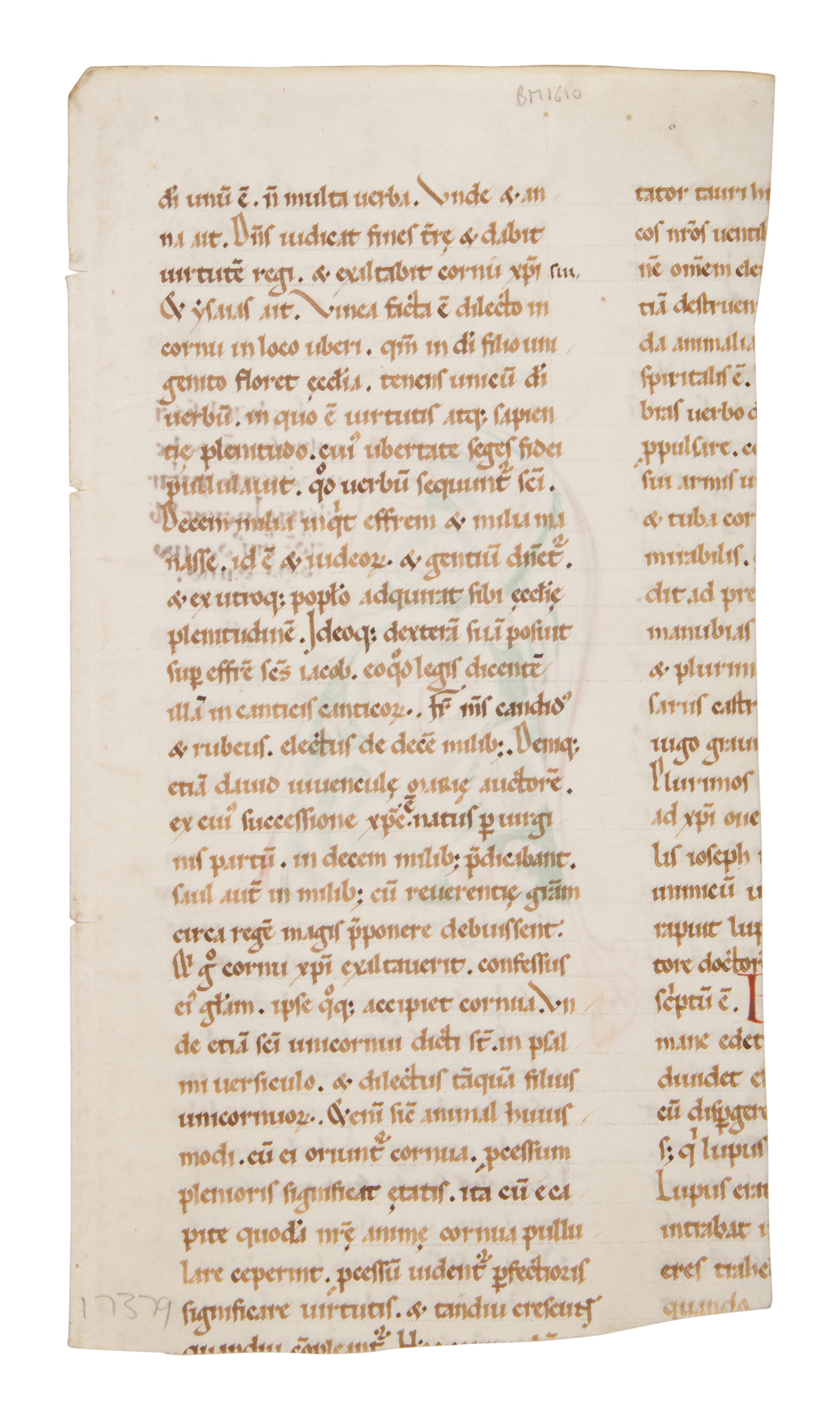TUSCAN ILLUMINATOR Fragment with an initial ‘A’ from De patriarchis , in Latin, illuminated manuscript on parchment [Italy, Tuscany, c. 1150]