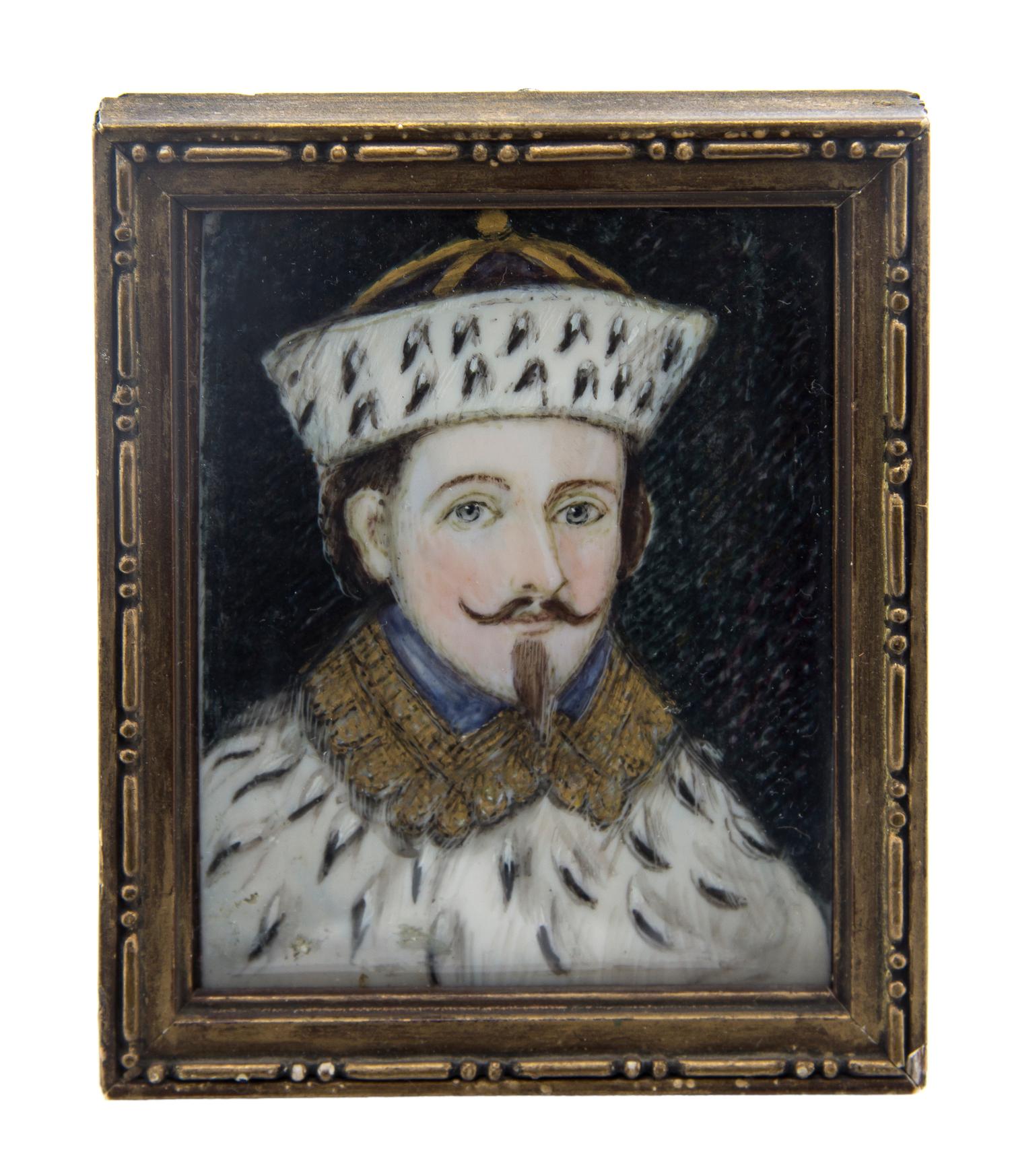 A Continental Portrait Miniature on Ivory, Height 3 x width 2 1/2 inches.