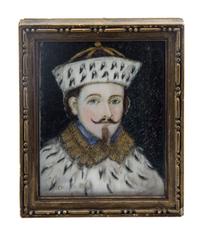 A Continental Portrait Miniature on Ivory, Height 3 x width 2 1/2 inches.