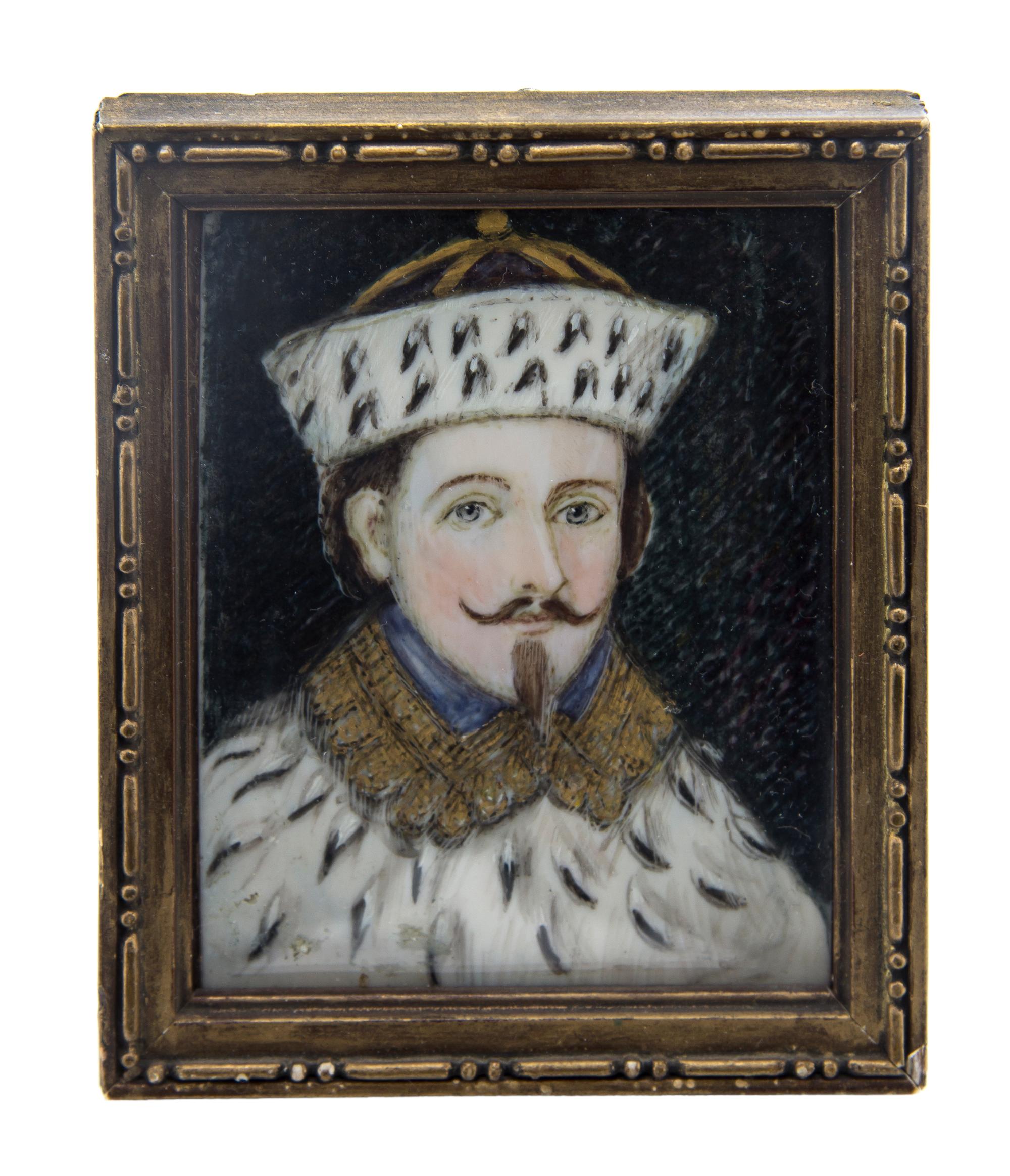 A Continental Portrait Miniature on Ivory, Height 3 x width 2 1/2 inches.