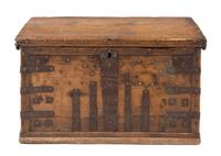 An English Iron Mounted Pine Coffer Height 15 3/4 x width 27 3/4 x depth 14 7/8 inches. — 18TH CENTURY