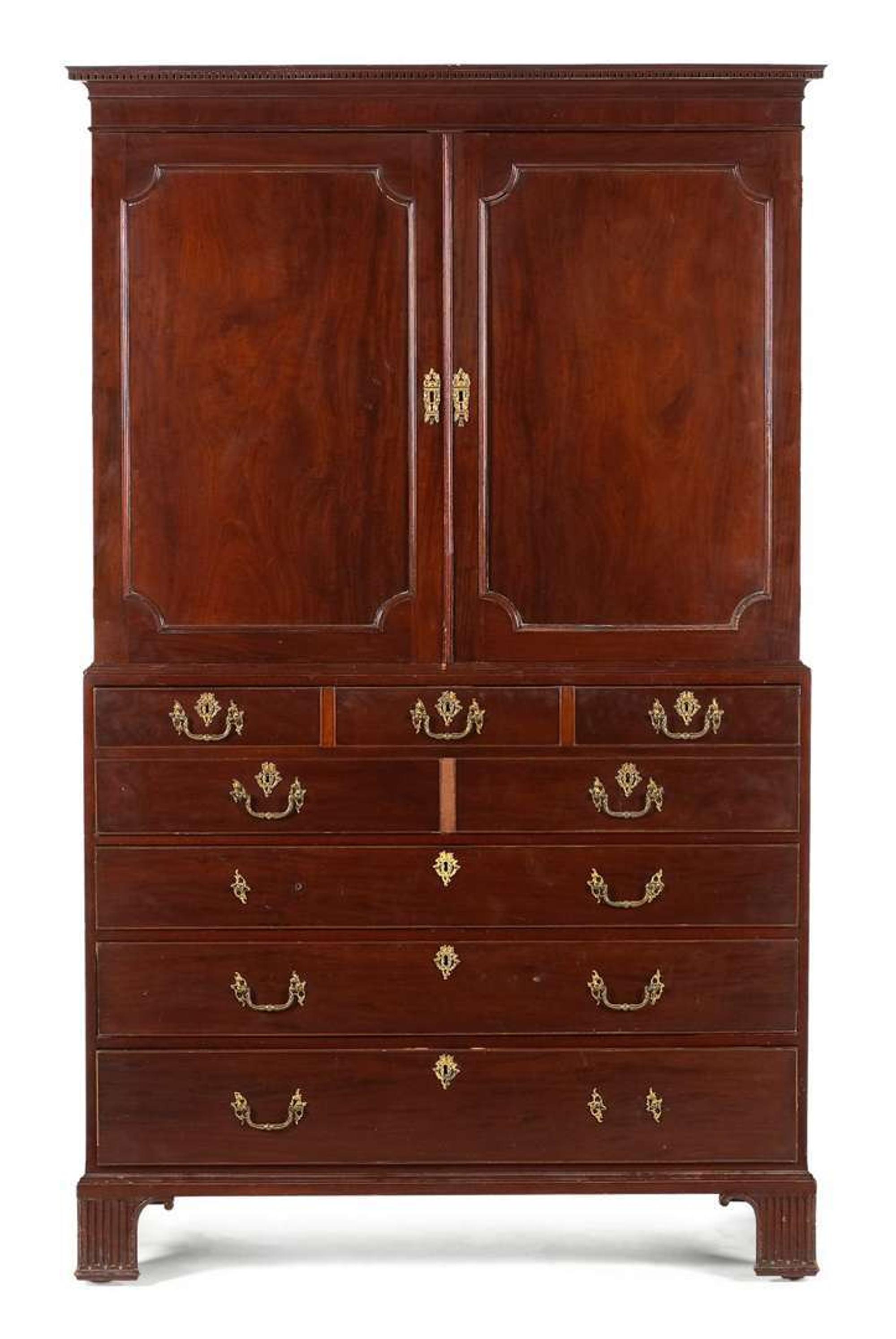 Mahogany two door clothes press with secretary late 18th century and later