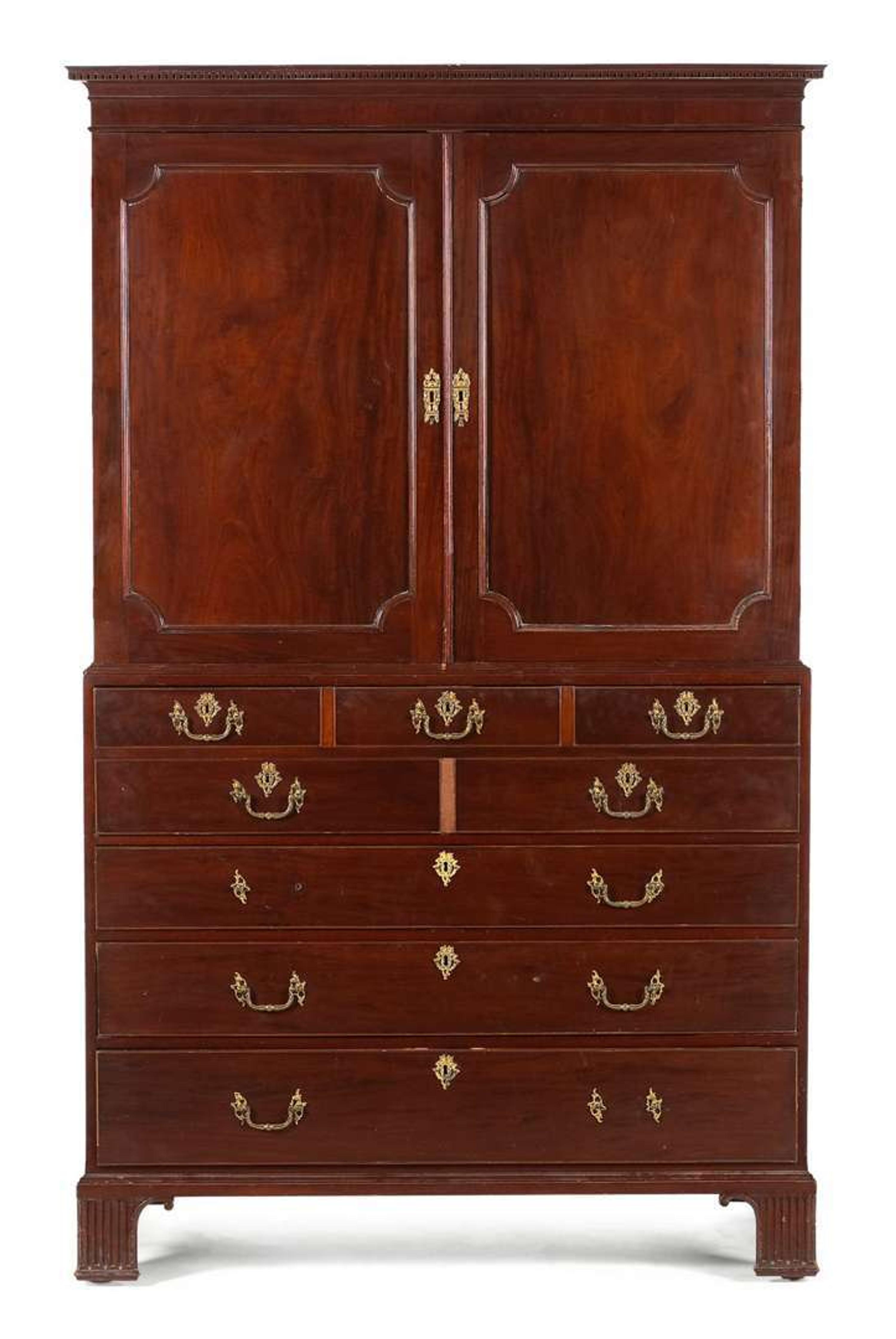 Mahogany two door clothes press with secretary late 18th century and later