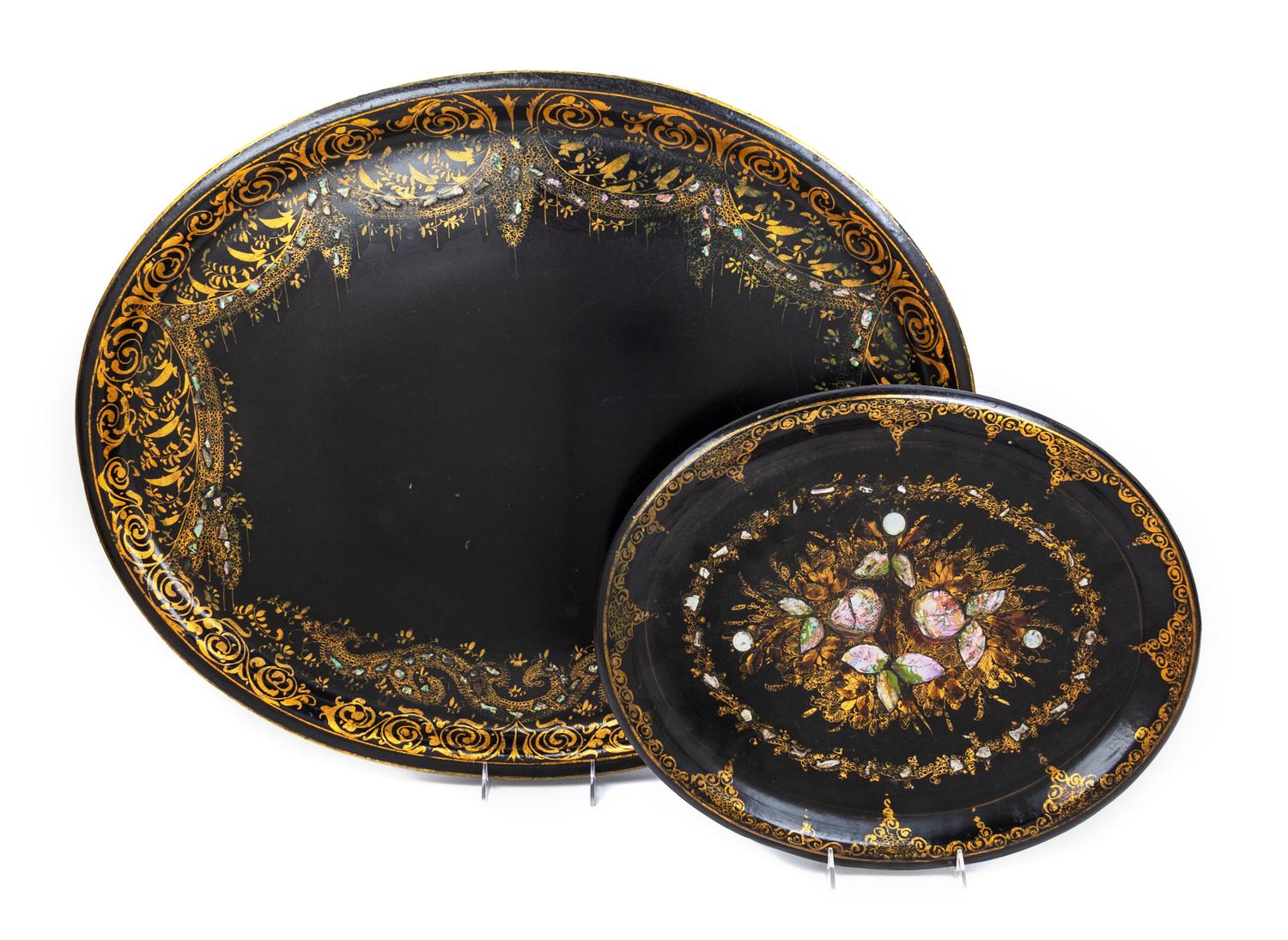 A Collection of Mother-of Pearl Inlaid Tole Trays