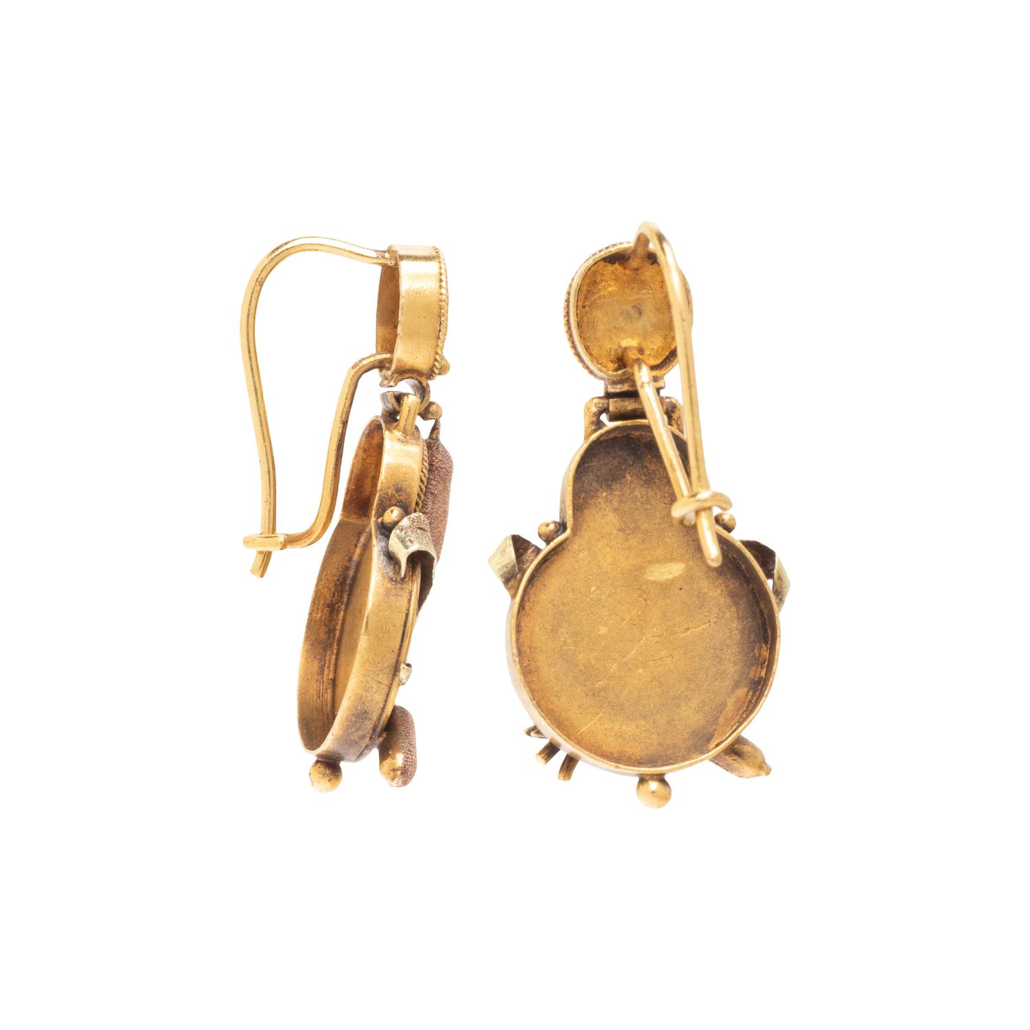 ANTIQUE, BICOLOR GOLD CATTAIL EARRINGS