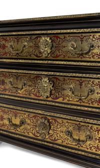 A Louis XIV Gilt Bronze Mounted Tortoise Shell and Brass Marquetry Commode in the Manner of André-Charles Boulle