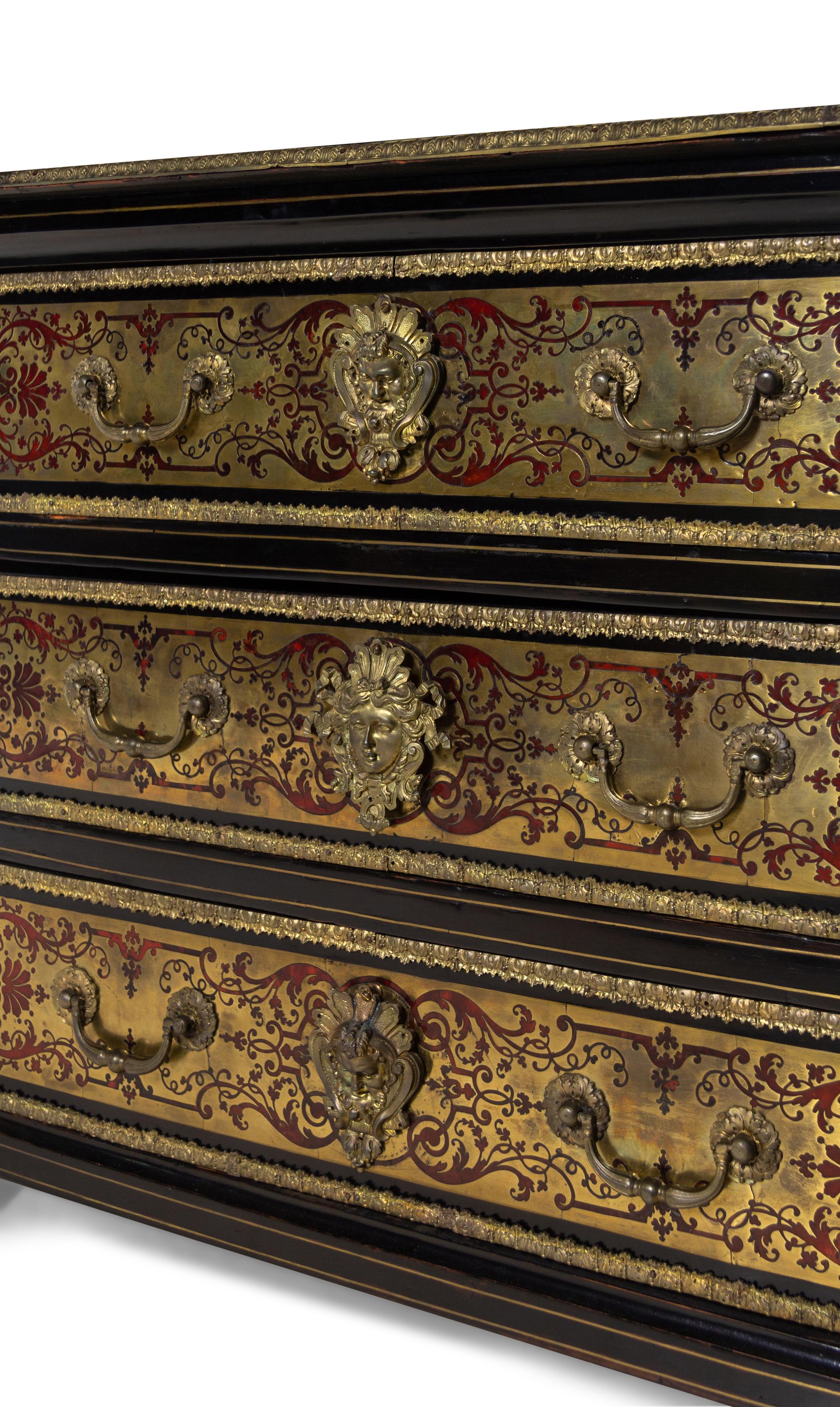 A Louis XIV Gilt Bronze Mounted Tortoise Shell and Brass Marquetry Commode in the Manner of André-Charles Boulle