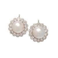 CULTURED SOUTH SEA PEARL AND DIAMOND EARRINGS