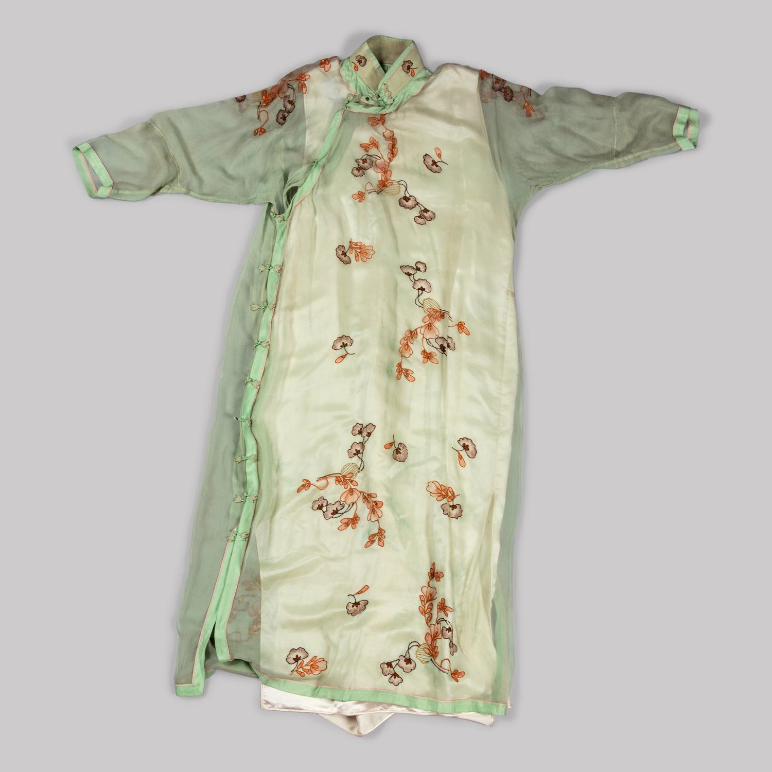Three Chinese Embroidered Silk Ladies' Cheongsam, Qipao