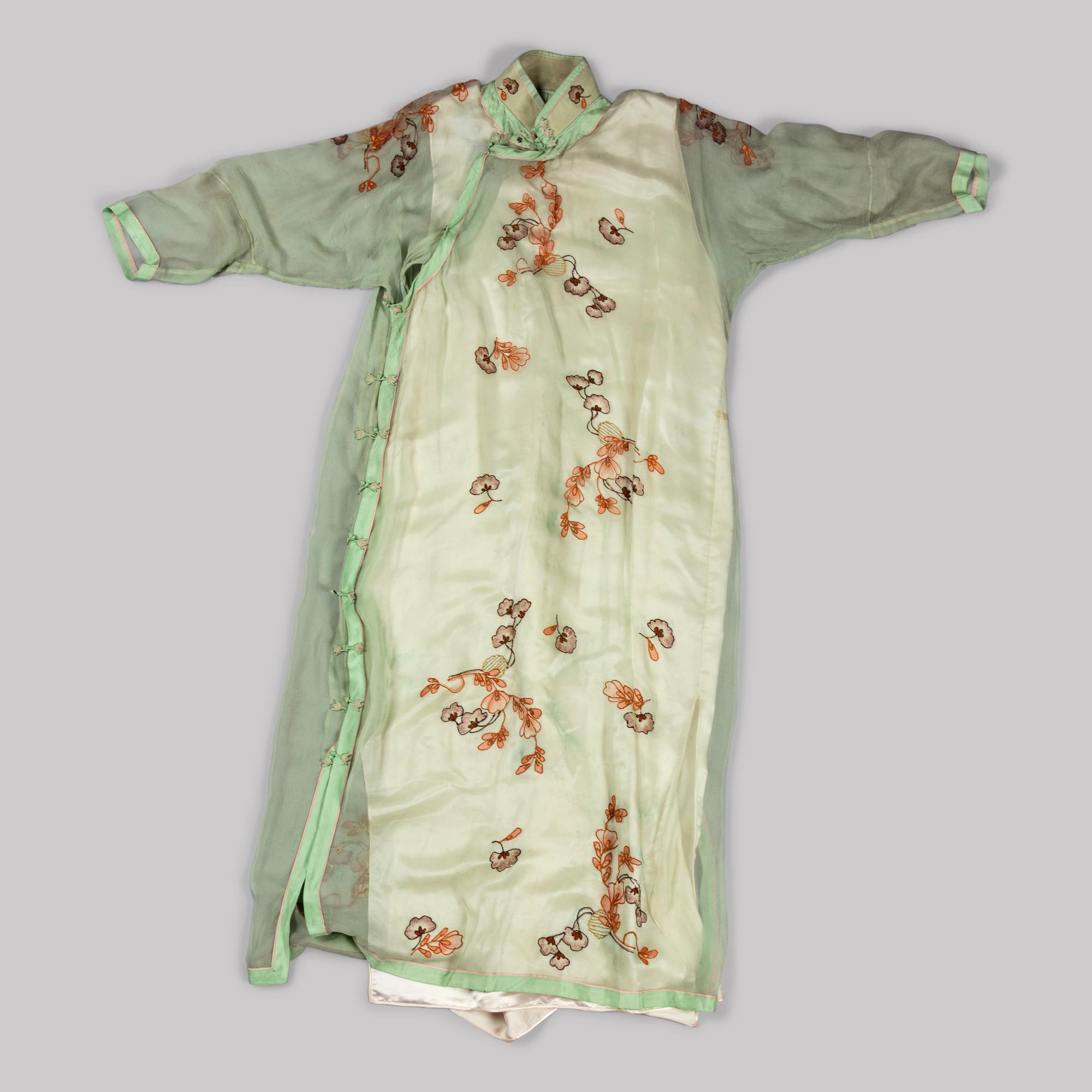 Three Chinese Embroidered Silk Ladies' Cheongsam, Qipao