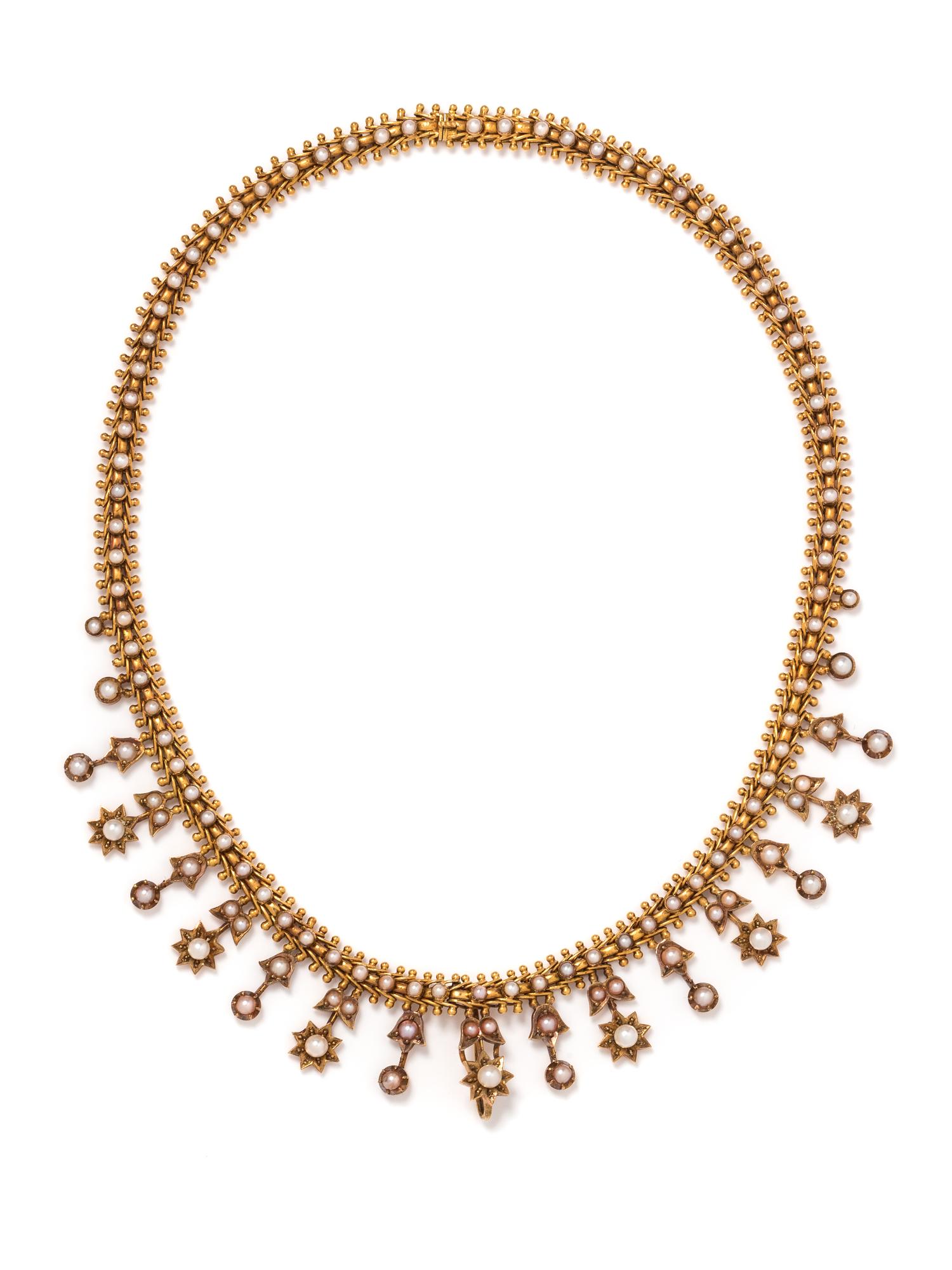 ANTIQUE, YELLOW GOLD AND PEARL CONVERTIBLE NECKLACE