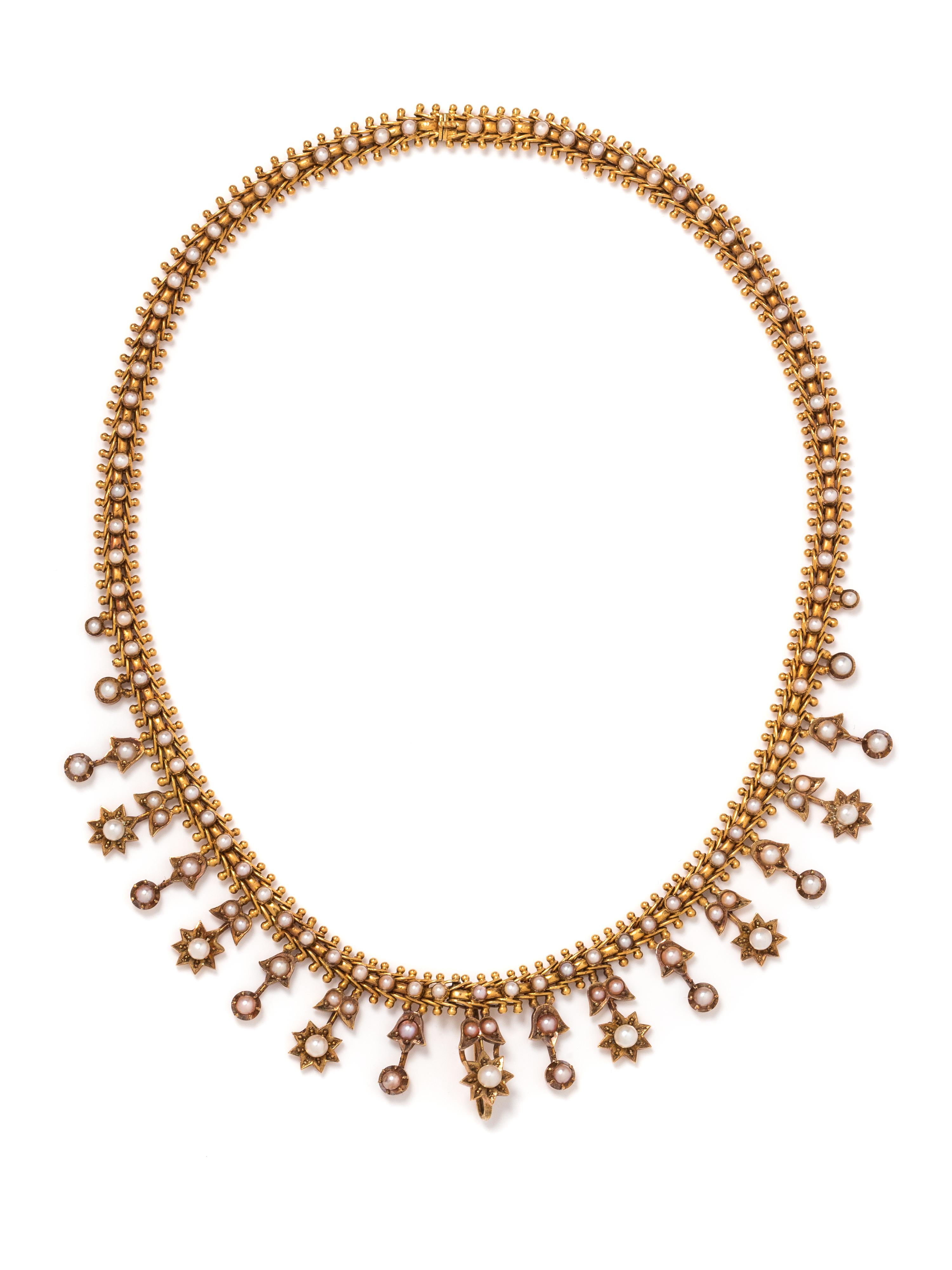 ANTIQUE, YELLOW GOLD AND PEARL CONVERTIBLE NECKLACE