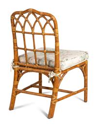 A Pair of Bamboo and Rattan Side Chairs with Associated Footstools