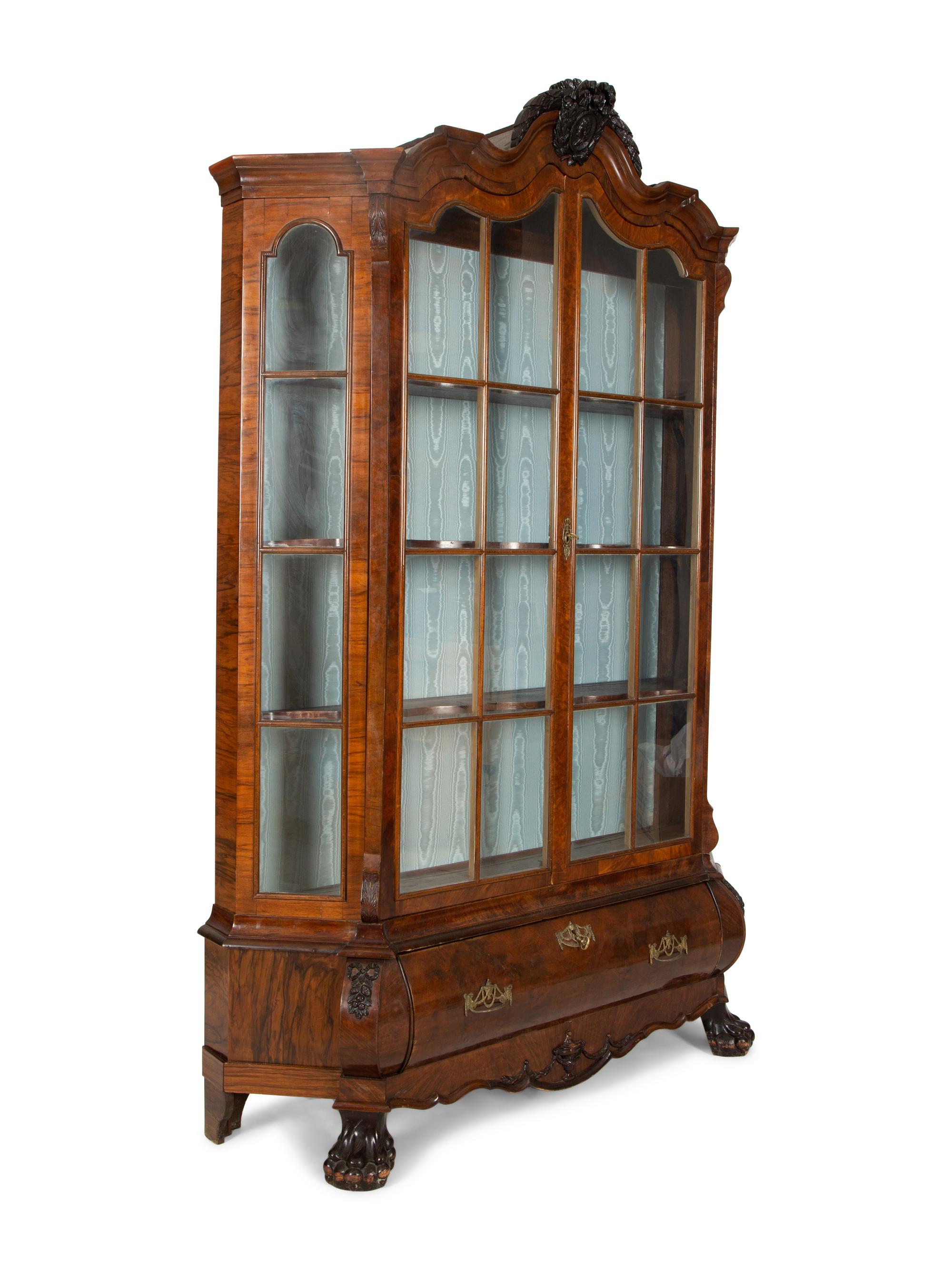 A Dutch Part Ebonized Walnut Bookcase or Vitrine Cabinet