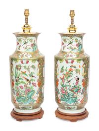 A Pair of Chinese Export Famille Rose Vases Mounted as Lamps