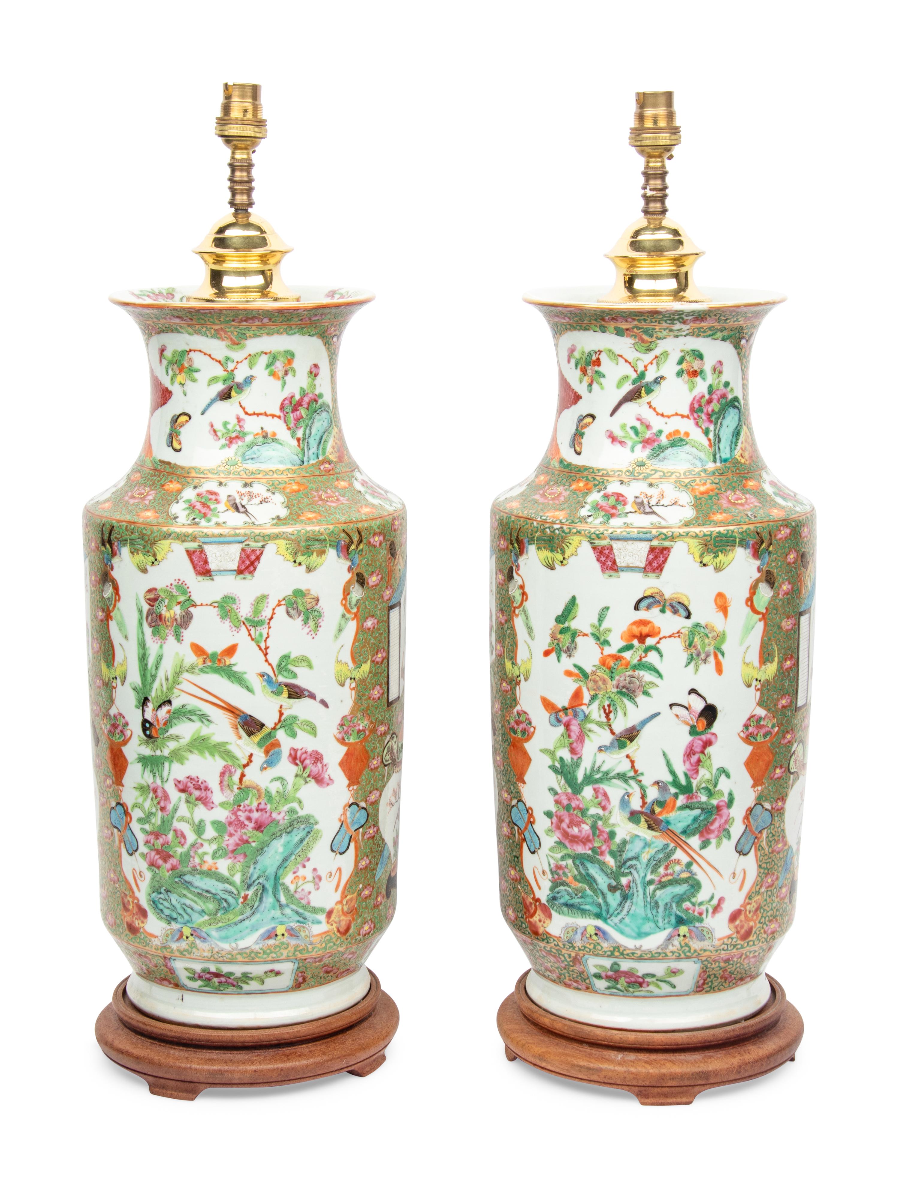 A Pair of Chinese Export Famille Rose Vases Mounted as Lamps
