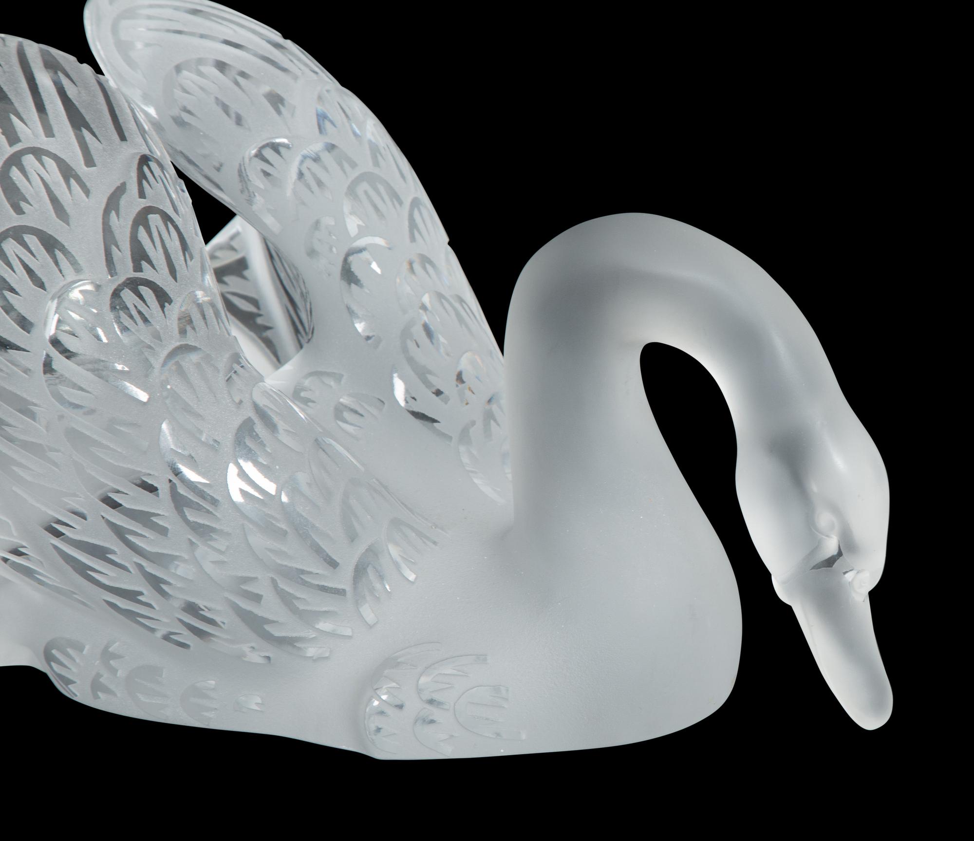 A Pair of Lalique Miroir Cygnes Sculptures