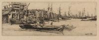 James Abbott McNeill Whistler, (American, 1834-1903), Thames Warehouses (from the Thames Set), 1859
