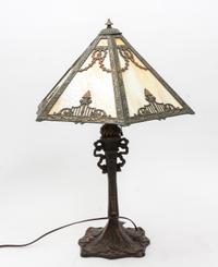 An American Slag Glass Table Lamp Height 22 1/2 inches. — EARLY 20TH CENTURY