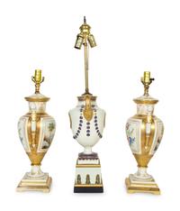A Pair of Paris Porcelain Lamps and an Additional Lamp