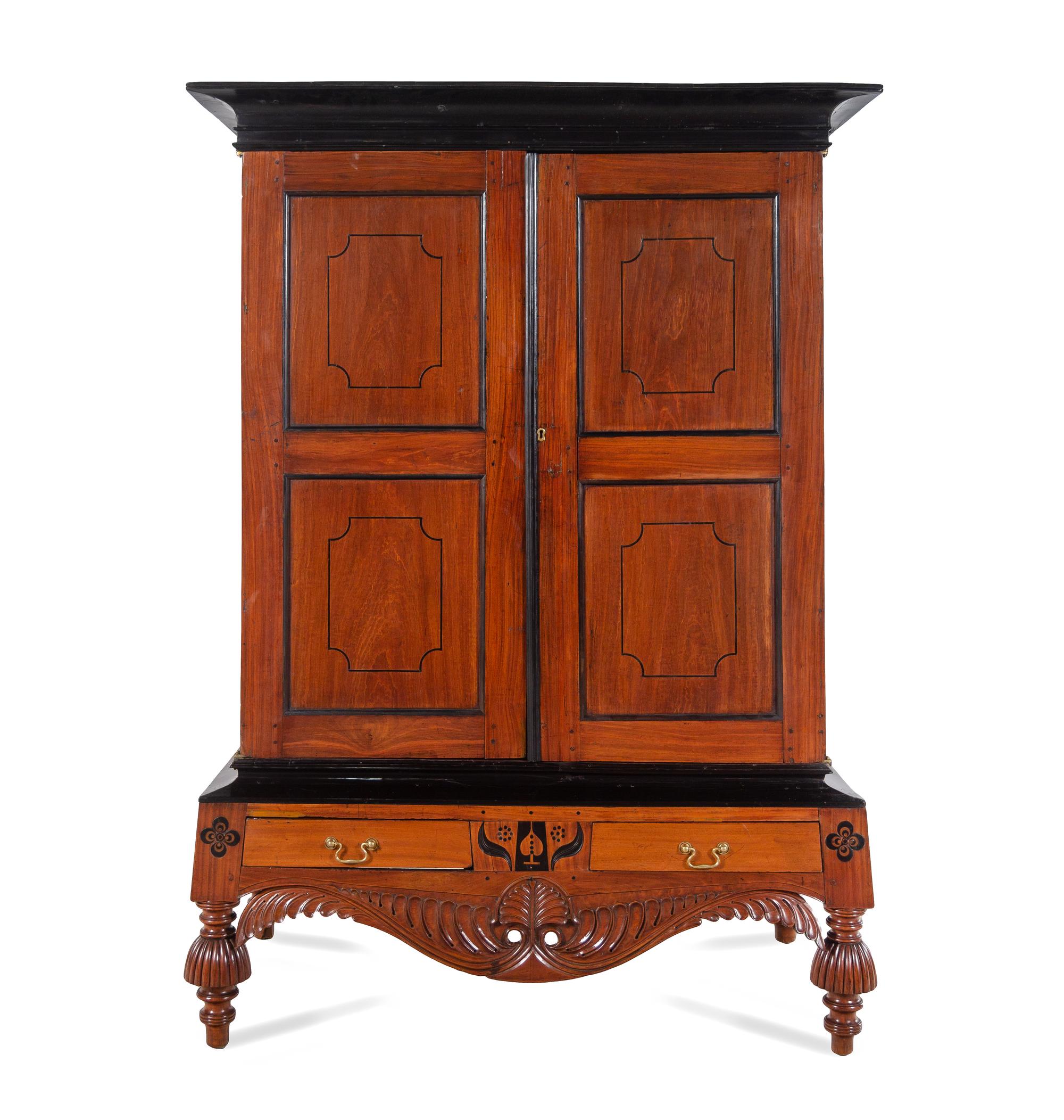 An Indo-Portuguese Parcel Ebonized Walnut Armoire