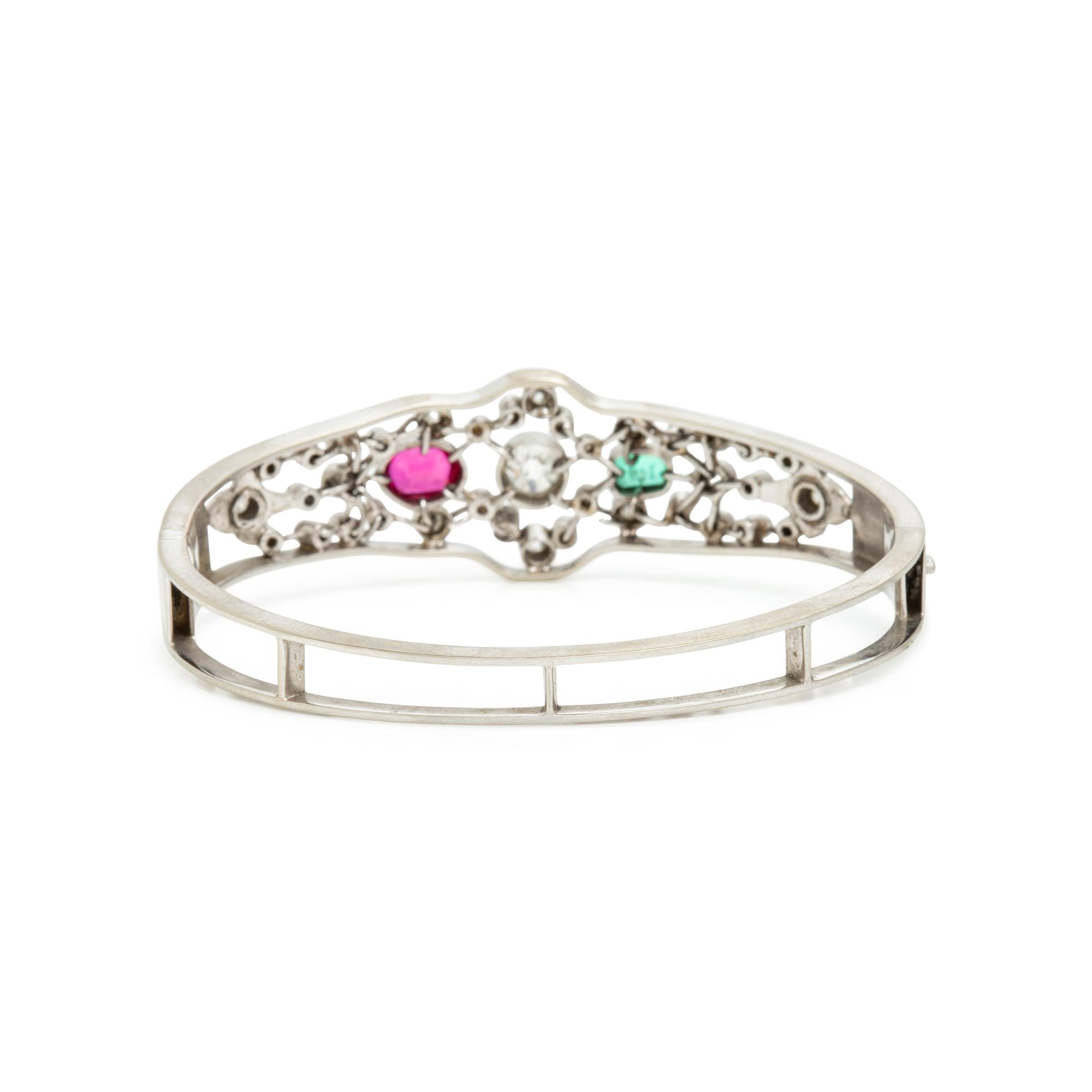 Diamond, White Gold, and Multigem Bangle Bracelet