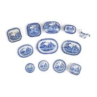 A Group of Miniature Staffordshire Historical Blue Transferware in Kite Flyer or Franklin and The Kite