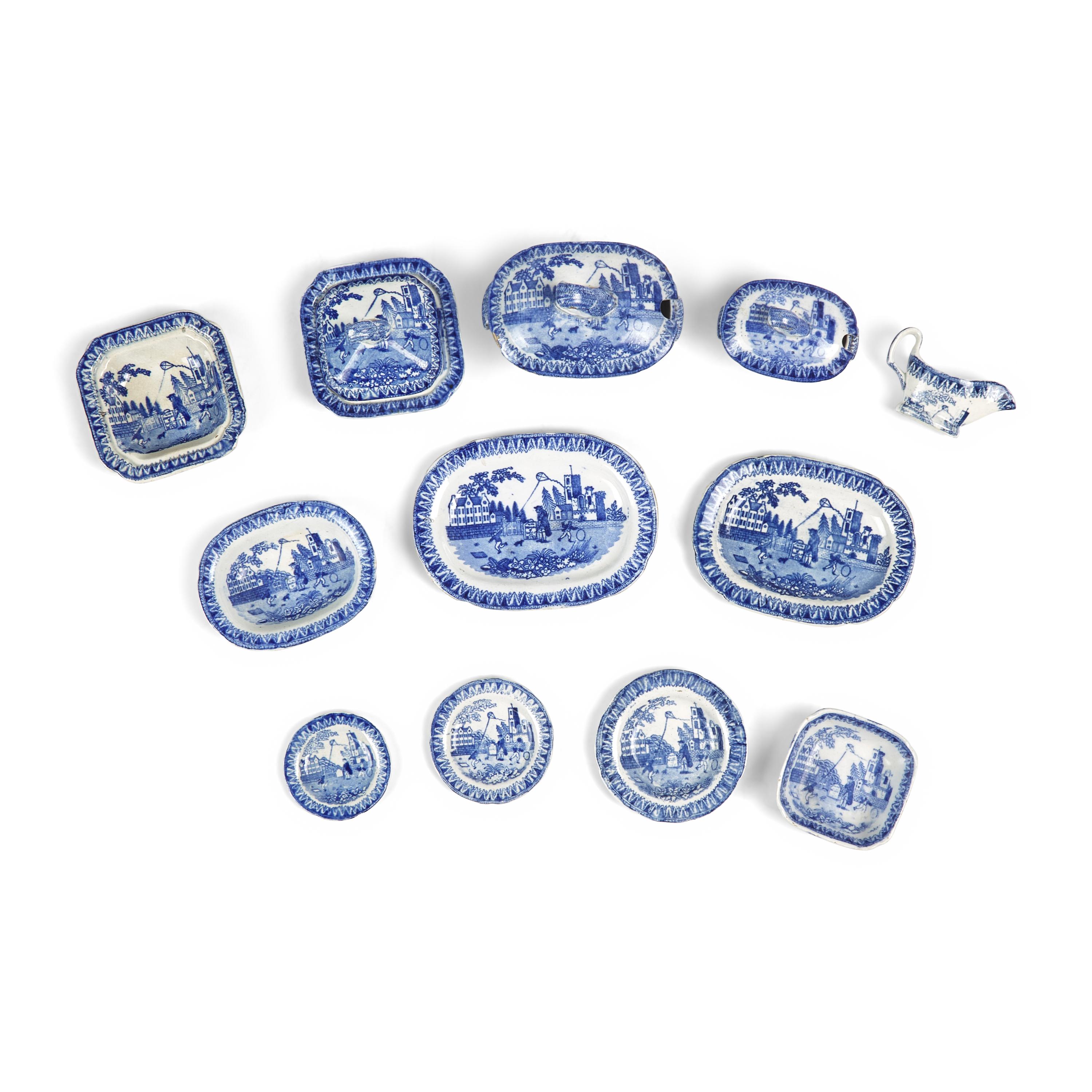 A Group of Miniature Staffordshire Historical Blue Transferware in Kite Flyer or Franklin and The Kite
