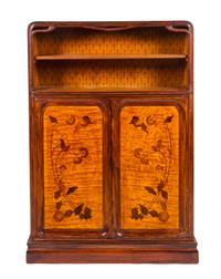 A French Art Nouveau Marquetry Console Cabinet, Louis Majorelle Height 24 x width 36 3/4 x depth 12 inches.