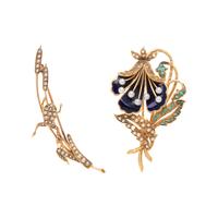 COLLECTION OF YELLOW GOLD AND MULTIGEM BROOCHES