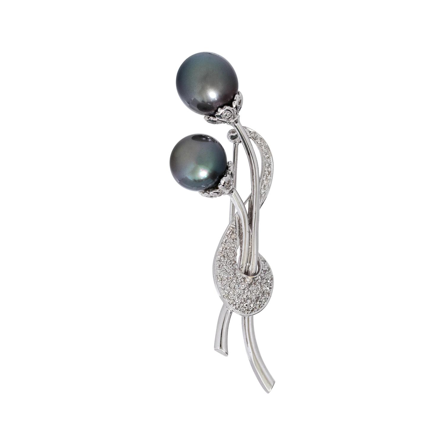 CULTURED TAHITIAN PEARL AND DIAMOND BROOCH