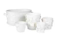 A Large Creamware Basin and Four Similar Jardinières