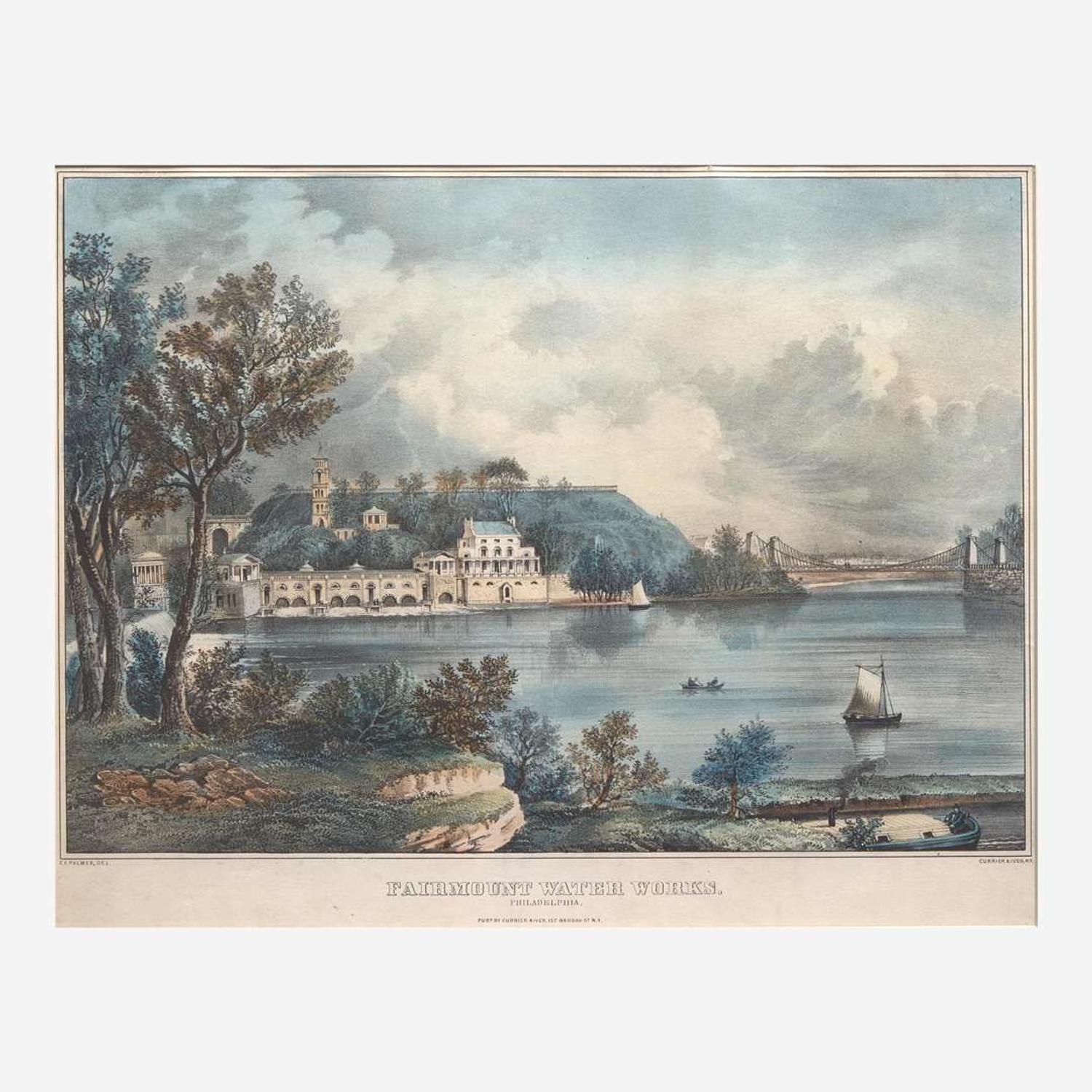 Attributed to Augustus Kollner (1813-1906) A View of Fairmount Water Works from Fairmount Summit