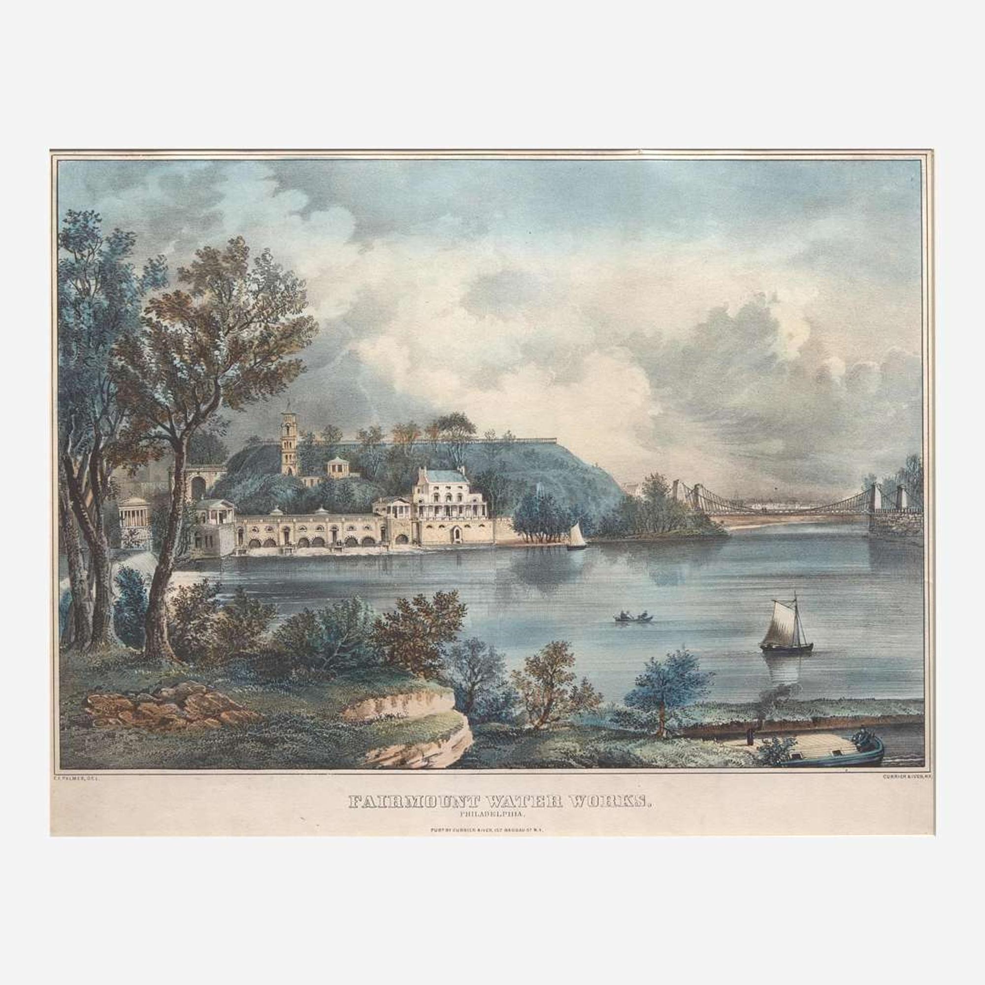 Attributed to Augustus Kollner (1813-1906) A View of Fairmount Water Works from Fairmount Summit