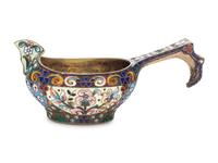 A Russian Shaded Enamel Silver Kovsh