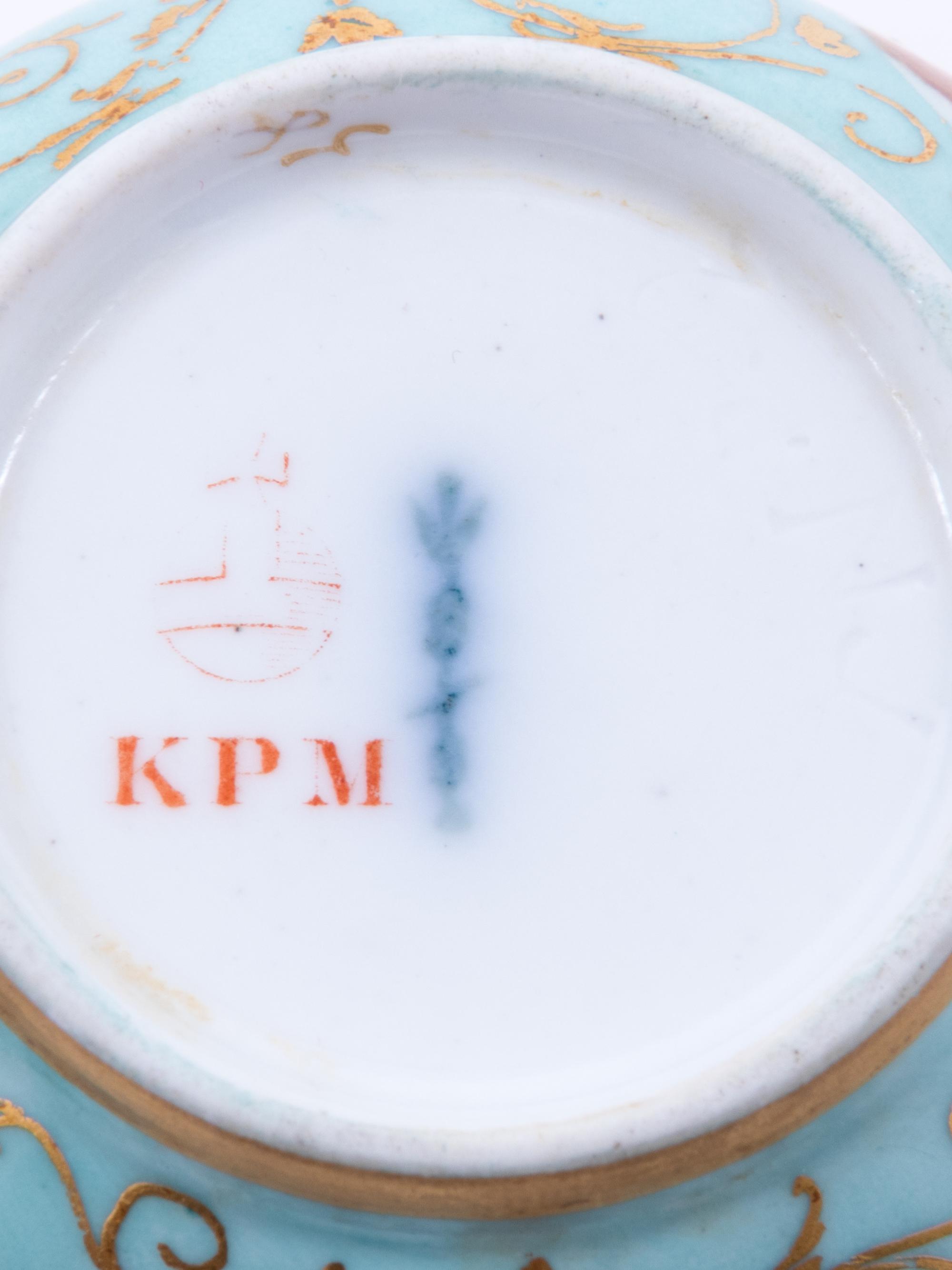 Three Continental Painted Porcelain Cups with Two Saucers