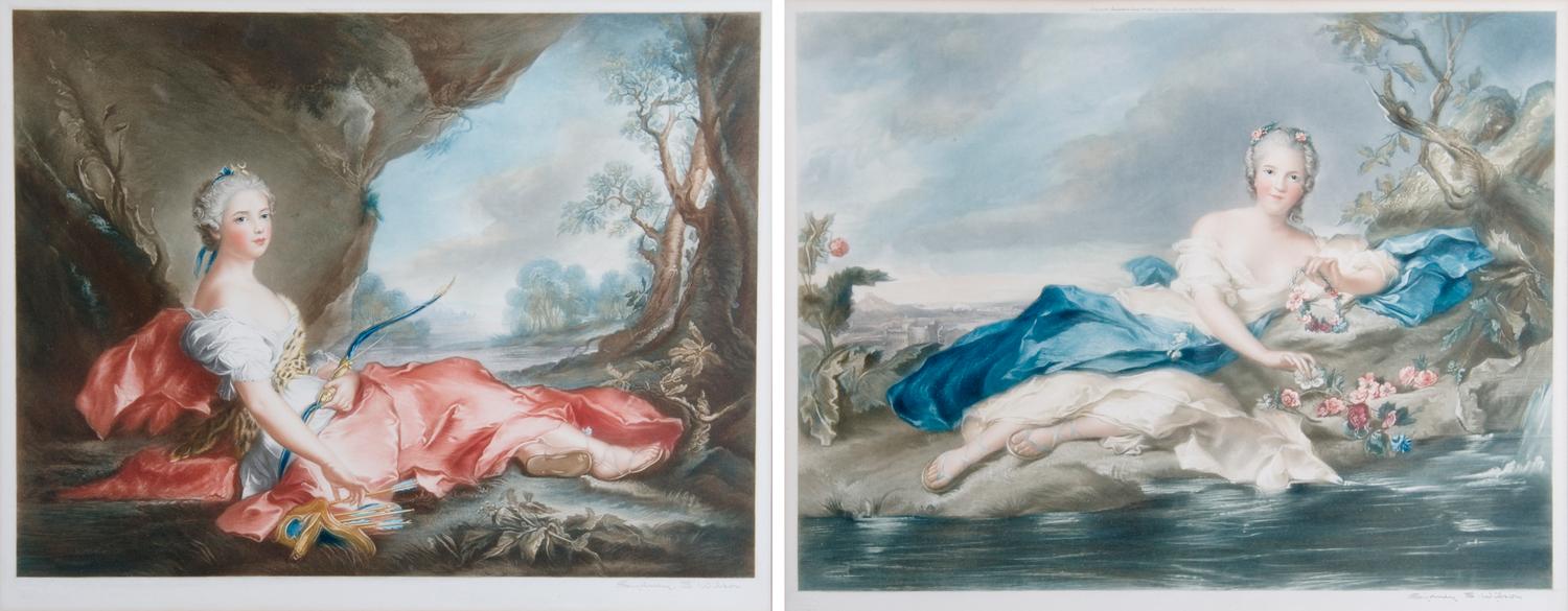 A Group of Two Handcolored Engravings, Height 24 x width 25 inches with frames.