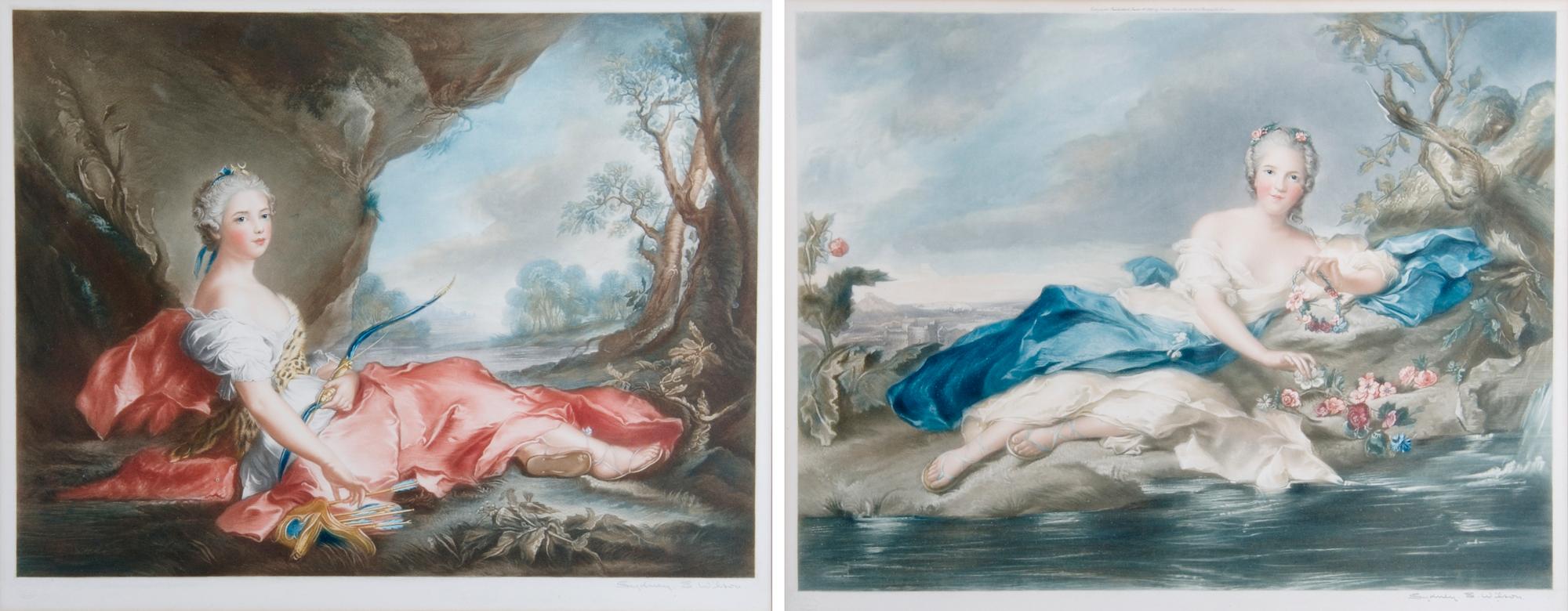 A Group of Two Handcolored Engravings, Height 24 x width 25 inches with frames.