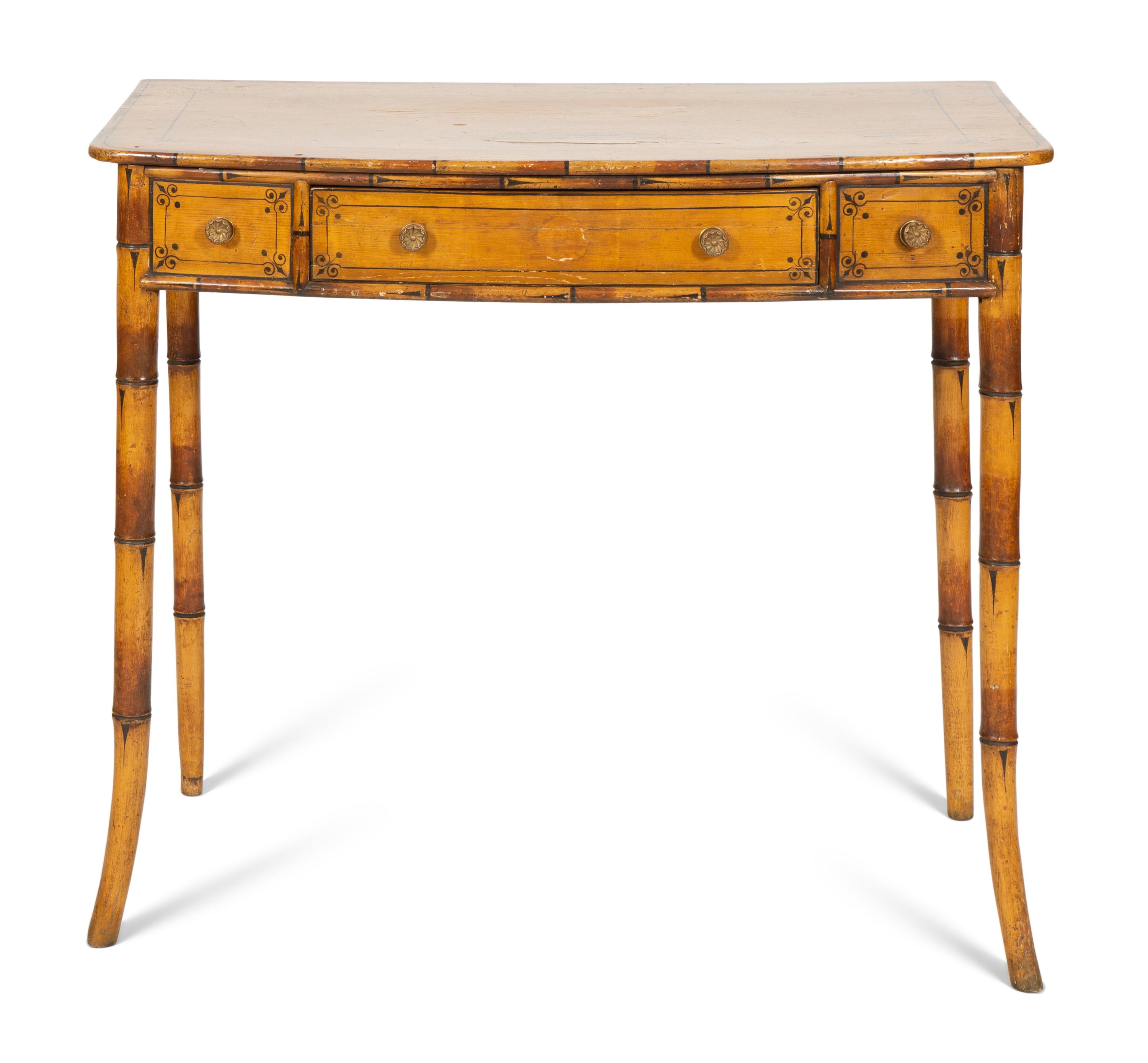 A Classical Stencil-Decorated Faux Bamboo Pine Bow-Front Dressing Table