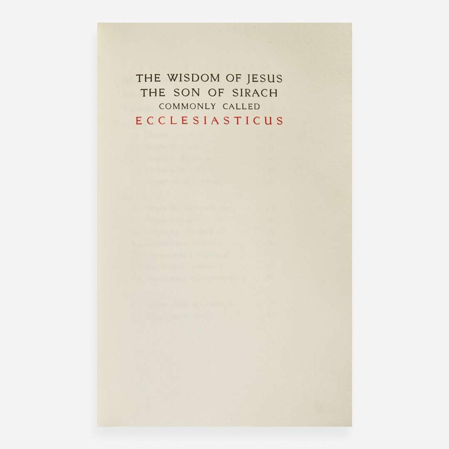 [Private Press] [Ashendene Press, The] The Wisdom of Jesus the Son of Sirach Commonly Called Ecclesiasticus