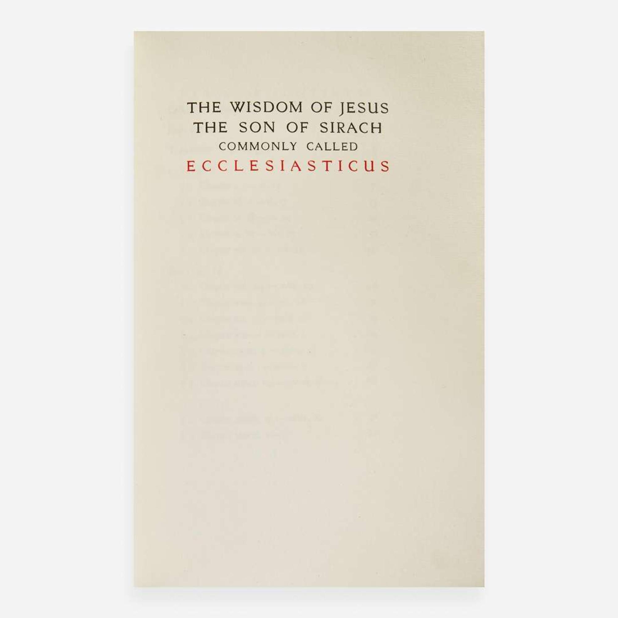 [Private Press] [Ashendene Press, The] The Wisdom of Jesus the Son of Sirach Commonly Called Ecclesiasticus