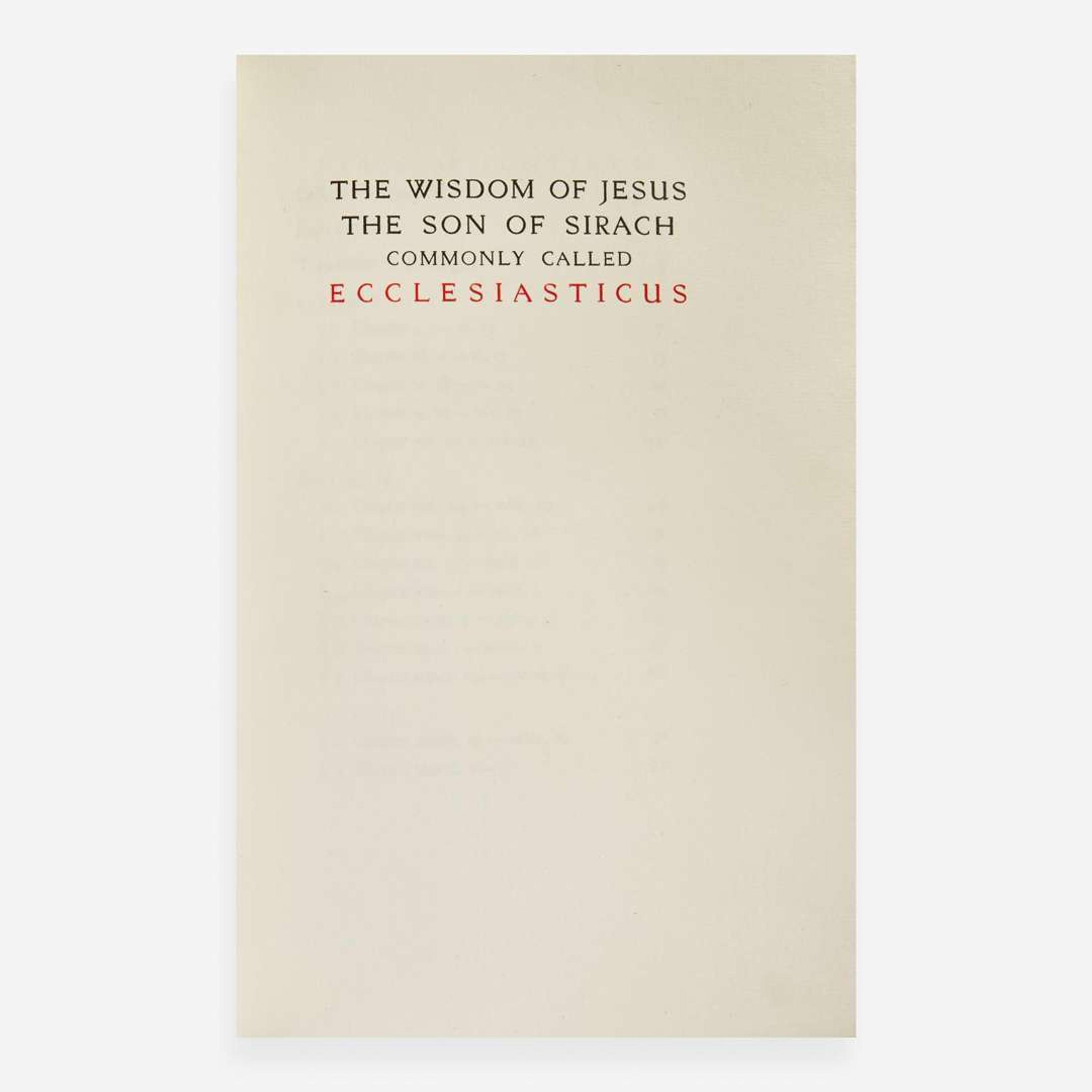 [Private Press] [Ashendene Press, The] The Wisdom of Jesus the Son of Sirach Commonly Called Ecclesiasticus