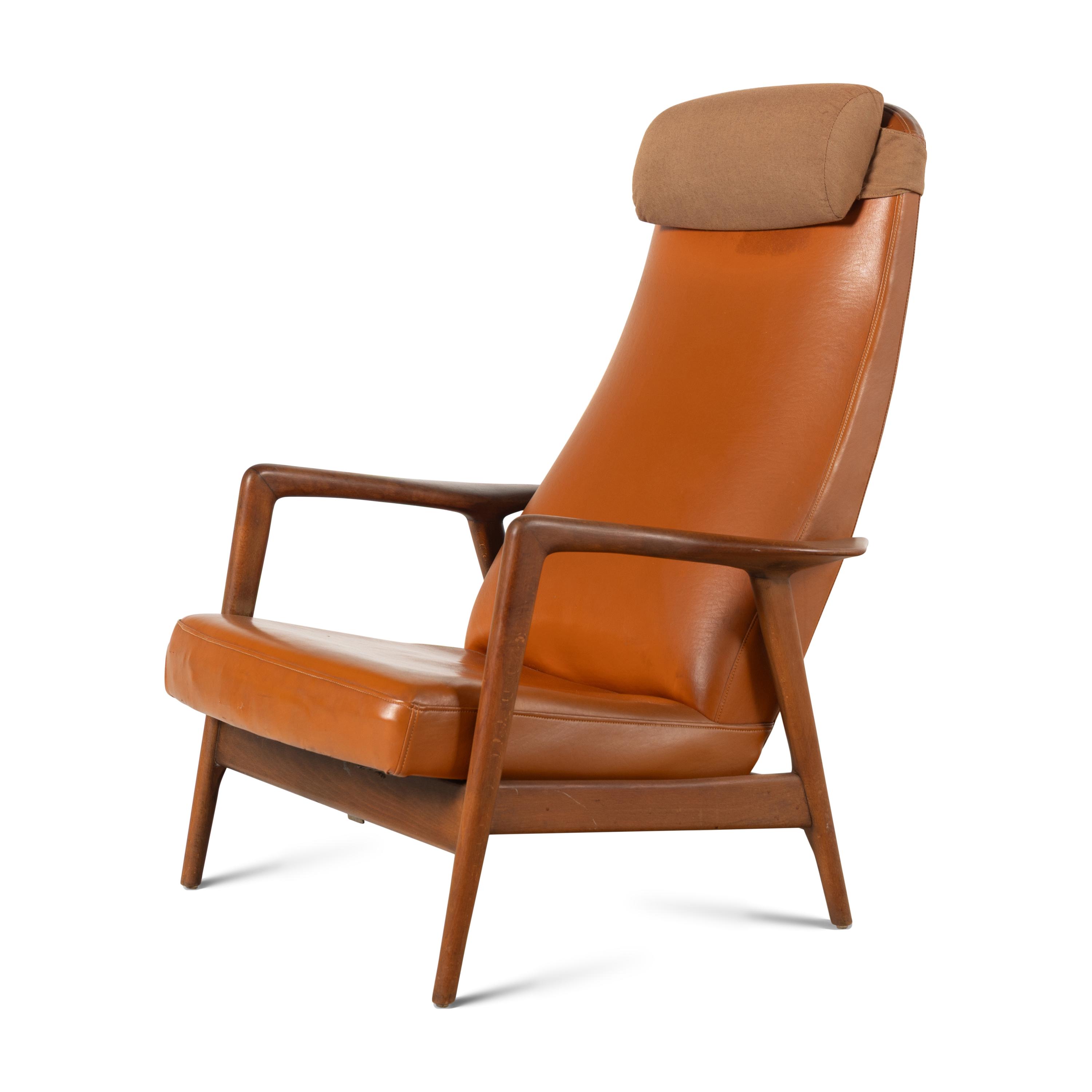 A Scandinavian Style Teakwood and Leather Armchair
